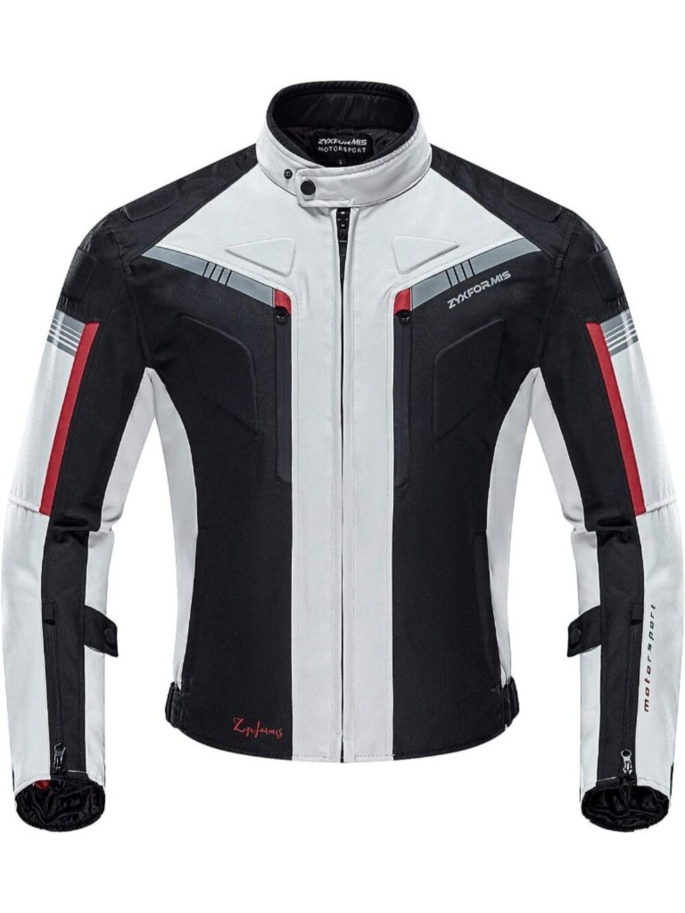 Mens White Windproof Band Cuff Sleeve Zip-up Long Sleeve Motorcycle Jackets